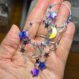 3/$25 Celestial Star & Moon Dangle Hoop Earrings